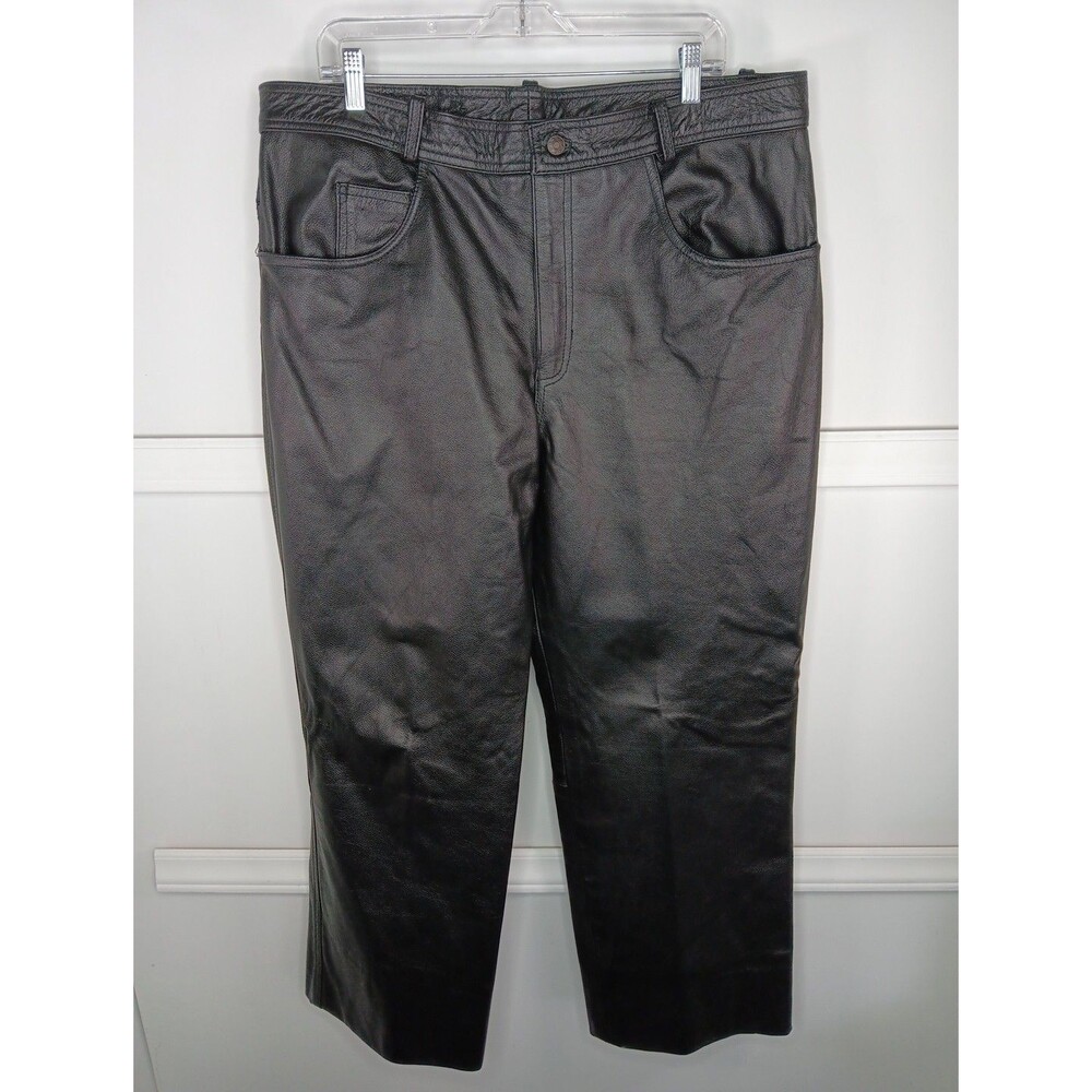 XElement Black Leather Straight-Leg Motorcycle Pants 40x29 Heavyweight Lined EUC
